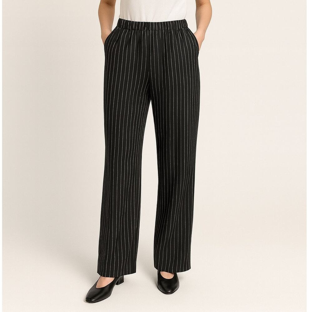 90s Y2K Vintage Roamans Black White Pinstripe Wide Leg Pants 10WP Soft Power